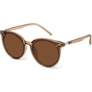 Livho Polarized Sunglasses, Retro & Oversized Shades for Women with Round Lenses (Brown/Brown)