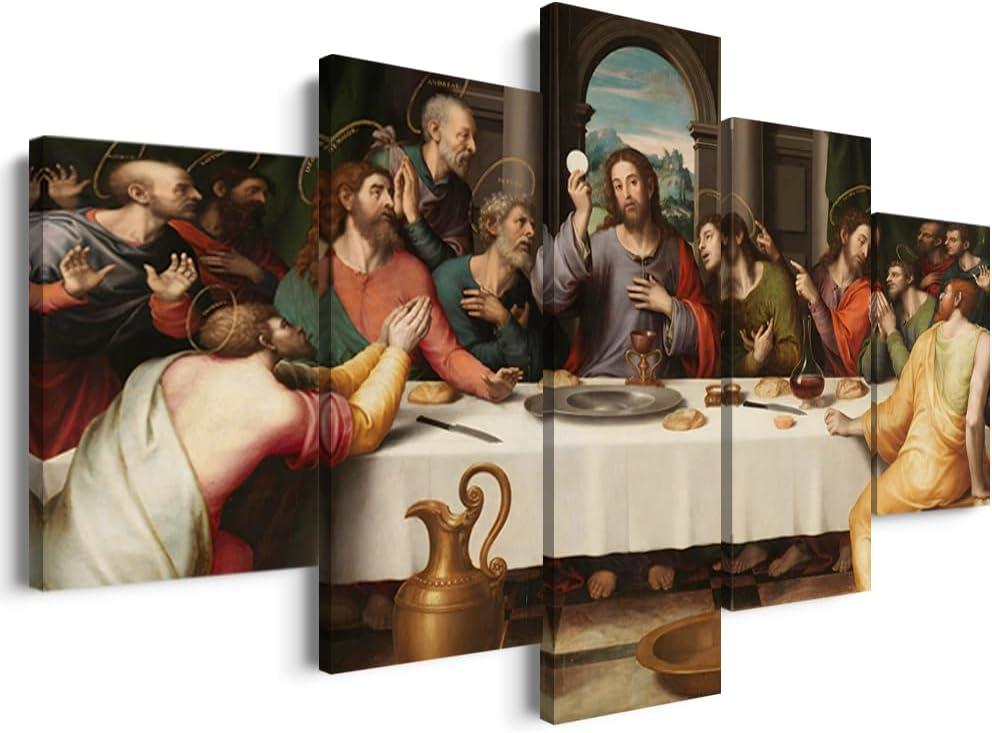 5 Piece Leonardo Da Vinci Reproduction Posters Religious Wall Decor Christian Wall Art Jesus Wall Art The Last Supper Painting for Dining Room Decor Ready to Hang (60''W x 32''H)