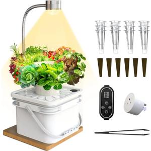 Hydroponics Growing System Kit, 8L Large Capacity, 6 Pods Smart Herb Garden with Height Adjustable LED Grow Light, APP & WiFi Controlled, Smart Water Pump, Automatic Timer (6pods)