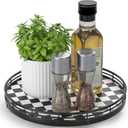 Black and White Kitchen Lazy Susan Turntable  Checkered Round Decorative Tray, 10 Table Top Oak Wood Lazy Susan for Cookies, Dining Table Organizer, Small Kitchen Table Centerpiece