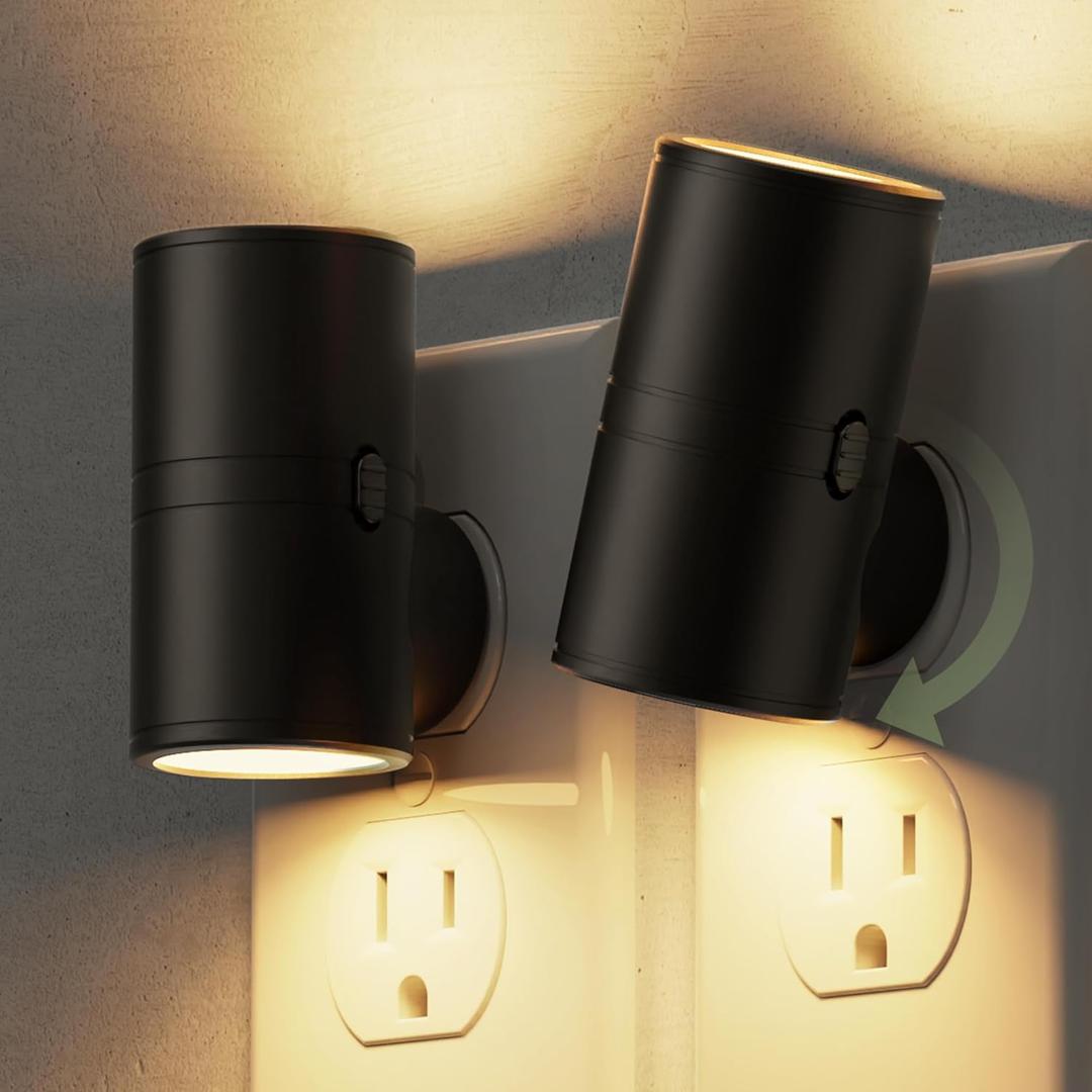 L LOHAS LED Night Light, Night Lights Plug into Wall, Light Sensor, 2 Level Brightness, Soft White 3000K, Mini Rotating Nightlight Plug in Wall for Adult Kids Hallway Bedroom Bathroom Stairway, 2 Pack
