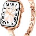 Mosonio Slim Bracelet Band with Sparkly Accents Compatible with Apple Watch Bands 46mm 45mm 44mm 49mm 42mm(Series 3 2 1)/ 38mm 40mm 41mm 42mm(Series 11 10) for Women, Stylish Adjustable Link Thin Metal Strap for iwatch Ultra Series 11 10 9 8 7 6 5 4 SE 3 2 1