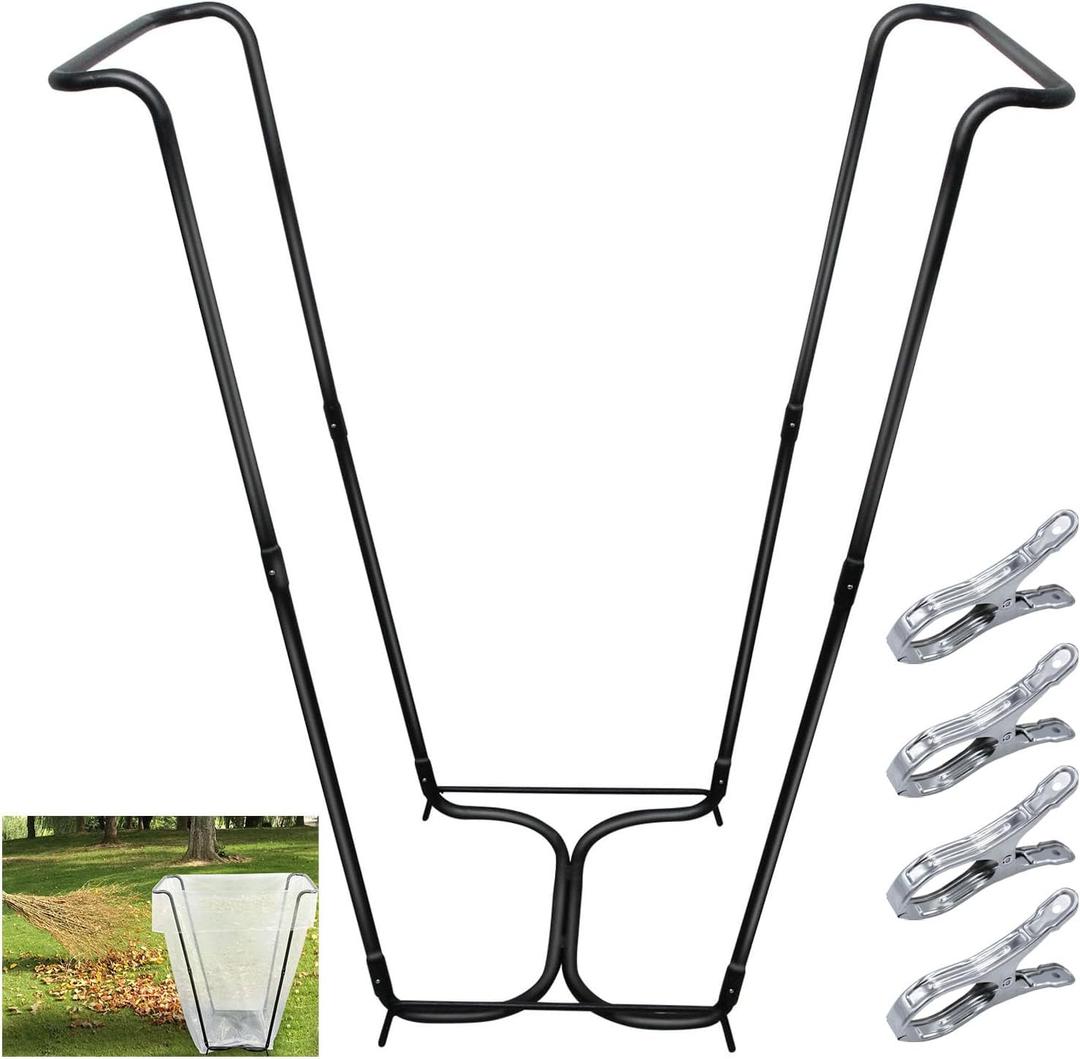 DOUBFIVSY Garden Trash Bag Holder, Heavy Duty Metal Outdoor Leaf Bag Holder Stand Holds 30-45 Gallon Garbage Bags, Multi-Use Bag Holder Frame for Leaves Camping Yard Weeding Lawn Party (1)