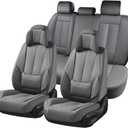 Coverado Universal Seat Covers Full Set, 5 Seats Universal Seat Covers for Cars, Waterproof Nappa Leather Car Seat Covers with Head Pillow, Auto Protectors Fit for Most Sedans SUV Pick-up Truck-Gray