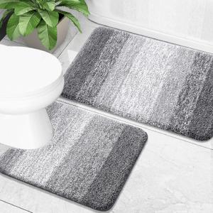 OLANLY Bathroom Rug Set 2 Piece, Soft Absorbent Microfiber Bath Mats and U-Shaped Contour Toilet Rug, Non-Slip, Machine Wash Dry, Plush Shaggy Bath Mats for Bathroom (24"x16"+24"x20", Grey)