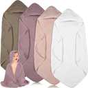 Peryiter 4 Pcs Muslin Hooded Baby Towels,32"x 32" Cotton Newborn Bath Towel Muslin Infant Baby Blankets Absorbent Unisex Newborn Registry Gift for Girls Boys (Coffee)
