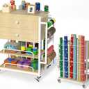 Wrapping Paper Storage & Organizer, Craft Cart with Ribbon & Gift Bag Storage, Wrapping Paper Organizer Holder(2 Wooden Drawers-Oak)