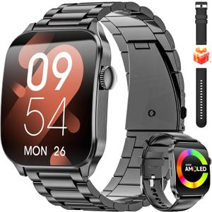 Curve Military Smart Watch for Men(Answer/Make Call), 1.93" AMOLED Smartwatch with Heart Rate/Sleep Monitor, 120+ Sports Modes Fitness tracker, IP68 Waterproof Fitness Watch for Android iOS (2 Straps) (Black)