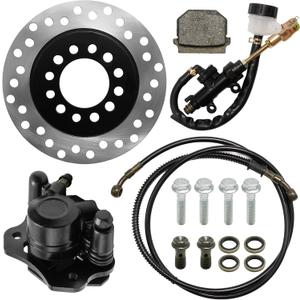 Rear Front Hydraulic Brake Assembly Caliper Master Cylinder Kit, with Disc Brake Plate Rotor Brake Pad, Replace for Go Kart Golf Cart ATV