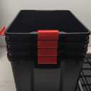 IRIS USA WeatherPro 74 Qt Storage Bins with Lids, 4 Pack, BPA-Free Plastic Gasket Box with Tight Latch and Seal, Stackable Nestable Tote Tub - Black/Red