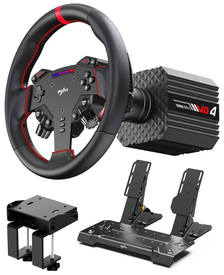 PXN VD4 Direct Drive Racing Wheel Bundle, 4Nm Force Feedback, for Windows