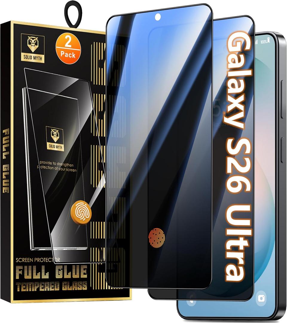 3 x Oterkin 2 Pack Samsung Galaxy S26 Ultra Privacy Screen Protector | Fingerprint Unlock Support, Anti Spy 9H Tempered Glass, Full Coverage, Case Friendly, Easy Install, Anti-Scratch