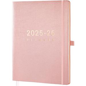 2025-2026 Planner - July 2025 - June 2026, Planner 2025-2026 Daily Weekly and Monthly, 8.5" x 11", Pen Holder, Calendar Stickers, Pocket, 25 Notes Pages, Faux Leather Cover, A4 Premium Paper (Pink)
