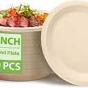 6 Inch 60PACK Bamboo Fiber and Sugarcane Fiber Pulp Disposable Plate Heavy-Duty 100% Biodegradable Tableware Compostable Round Plates for Noodle, Snacks, Dessert, BBQ