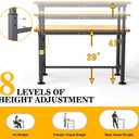 Ultrawall Workbench for Garage, 47.5" Adjustable Height Work Table, Heavy Duty Rubber Wood Workstation for Workshop, Office, Home, 2000 LBS Load Capacity