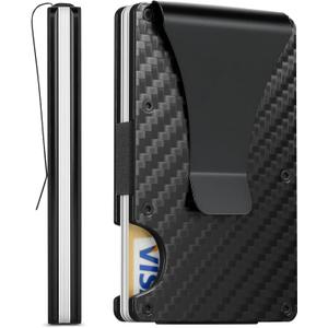 Carbon Fiber Minimalist Wallet for Men Credit Card Holder Money Clip & Cash Strap Slim RFID Mens Wallets(Matt Carbon Fiber)