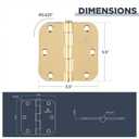 Door Hinges Polished Brass 3.5 Inch Interior Hinges 5/8" Radius - 18 Pack