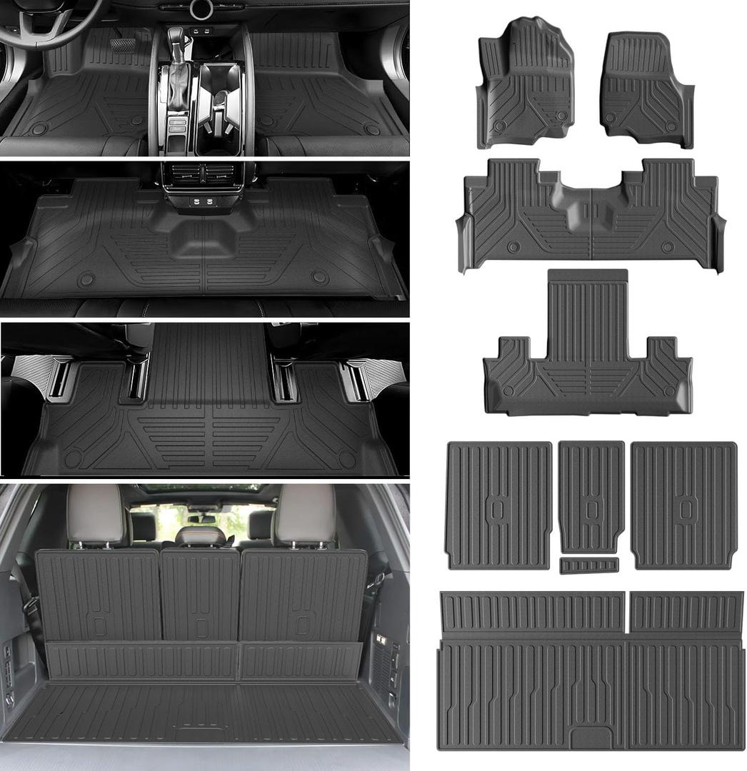 Powoq 7 Seats Floor Mats Compatible with 2025 2026 Ford Expedition Lincoln Navigator Cargo Mat Floor Liner Replacement for 2025-2026 Ford Expedition Accessories (Trunk Mat+Backrest Mats+Floor Mats)