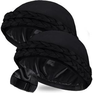 Ababalaya Satin Lined Turban for Women Mens Halo Turban Silky Lined Durag for Waves Braids Locs Sleeping Bonnet Sleep Cap (Blackblack)