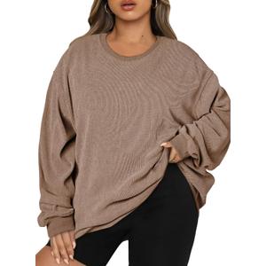 Eytino Women Plus Size Sweatshirts Long Sleeve Crew Neck Casual Oversized Soft Pullover Tops Shirts (2X, D Smoke Gray)
