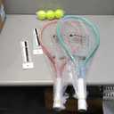HIRALIY 27" Tennis Rackets Set for Adults, 2 Player Pre-Strung Tennis Racquets, 2 Overgrip Tapes,3 Balls, and 4 Carrying Bag, Outdoor Recreational Sport for Beginner, Men, Women (Pink/Green)