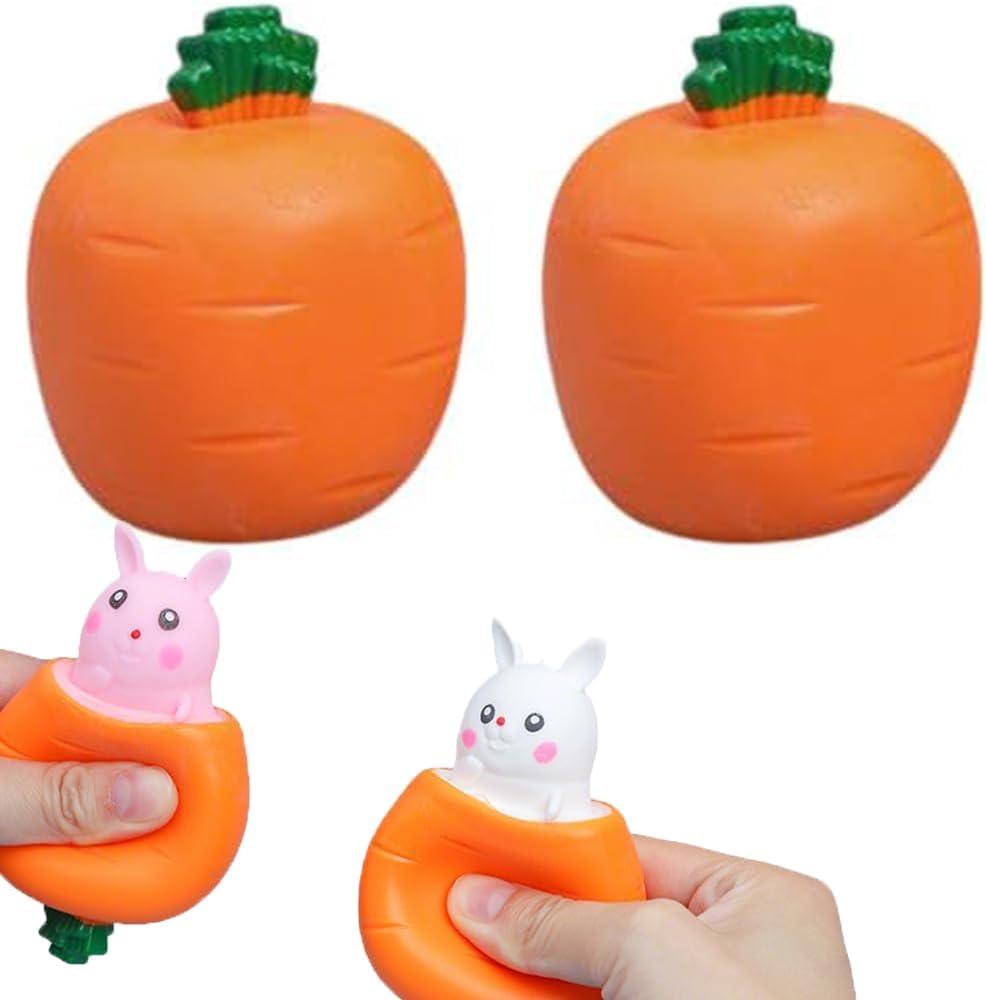 Easter Basket Essentials, Pop Up Carrot Bunny, Carrot Rabbit Funny Novelty Toy, Easter Carrot Rabbit Squeeze Pop Up Toy (2PCS)