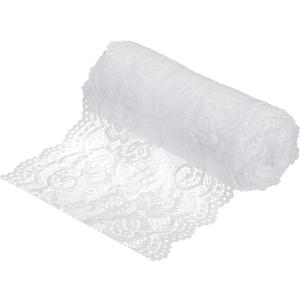 MECCANIXITY 6 Inch Wide 5 Yard Lace Ribbon Floral Pattern White Lace Trim Ribbon for Sewing Making, and DIY Crafts, Gift Wrapping, Bouquets, Wedding Decor