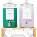 Large 1 Gallon Laundry Liquid Detergent Dispenser with Spigots and Measuring Cups, 4L Laundry Soap Holder Organizer for Fabric Softener, Soap, Glass Containers