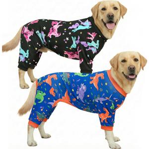 XPUDAC 2 Pack Dog Pajamas for Large Sized Dog, 4-Way Stretch Soft Dog Onesie Lightweight Warm Pet Clothes Jammies for Large Breeds Dinosaur Print, 8XL (8X-Large(Chest-39.4" Back-28.3" Neck-20.5"))