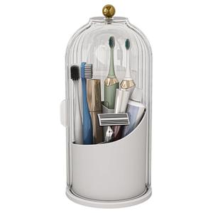 Zufudo Dustproof Toothbrush Holders with Cover, Rotating Electric Toothbrush and Toothpaste Holder for Bathroom Countertop, 3 Slots Makeup Brushes Organizer, Transparent