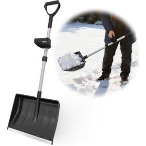 Snow Shovel for Driveway, Snow Removal Shovel with Ergonomic D-Grip Handle, 48-inch Long Lightweight Shoveling Tool, Large Capacity Shovel for Garden, Car Garage, Home Sidewalk and Camping, Black