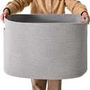 Large Grey Storage Basket, Blanket Baskets for Living Room, Large Toy Basket for Storage, Woven Cotton Rope Baskets for Blankets, Clothes, Shoes, Books, Grey, 25x16x16 (105L)