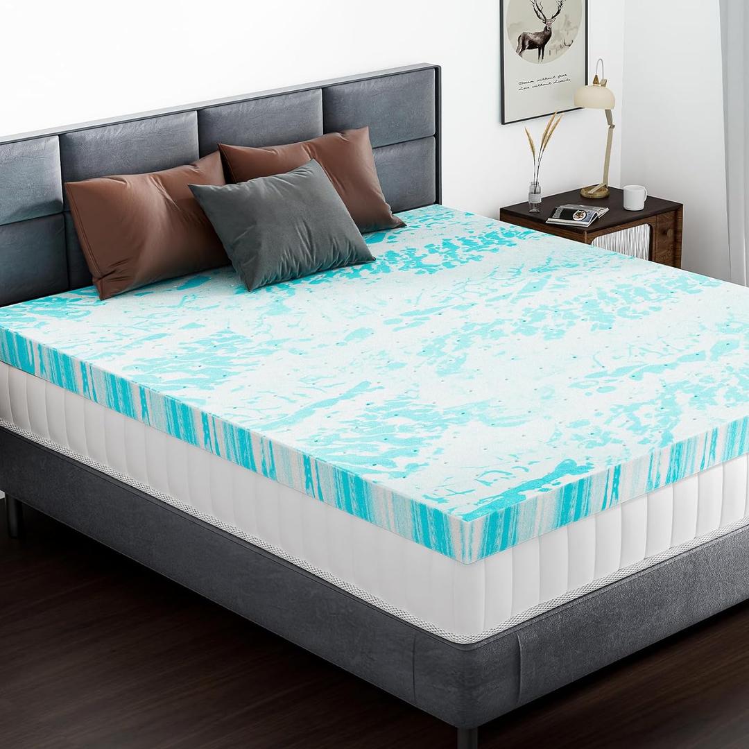 DUMOS Mattress Toppers Memory Foam Twin XL, 2 Inch Thick Bed Topper Pad Cooling Gel Infused Soft Comfy Padding Breathable for Sleeper Sofa Couch RV Camper, CertiPUR-US Certified, Blue