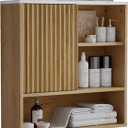Bathroom Cabinet Wall Mounted Fluted, Modern Medicine Cabinet Over The Toilet Storage Cabinet Faux Marble Top with Adjustable Shelf, Wood Wall Mounted Storage Cabinet Organizer(Oak, Medium)