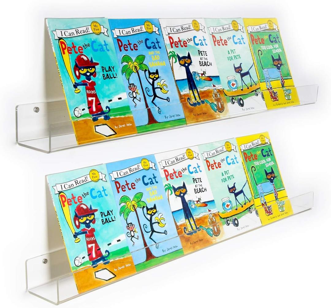 NIUBEE 36-Inch Acrylic Floating Bookshelves for Kids, 2-Pack, Extra-Large Wall Shelves for Expanding Book Collections and Family Spaces (36inches)