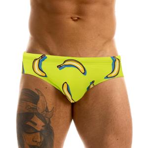 MIZOK Men's Hot Body Quick Dry Swimsuit Briefs Sexy Prints Swimwear Bikini (Medium, Yellow Banana)