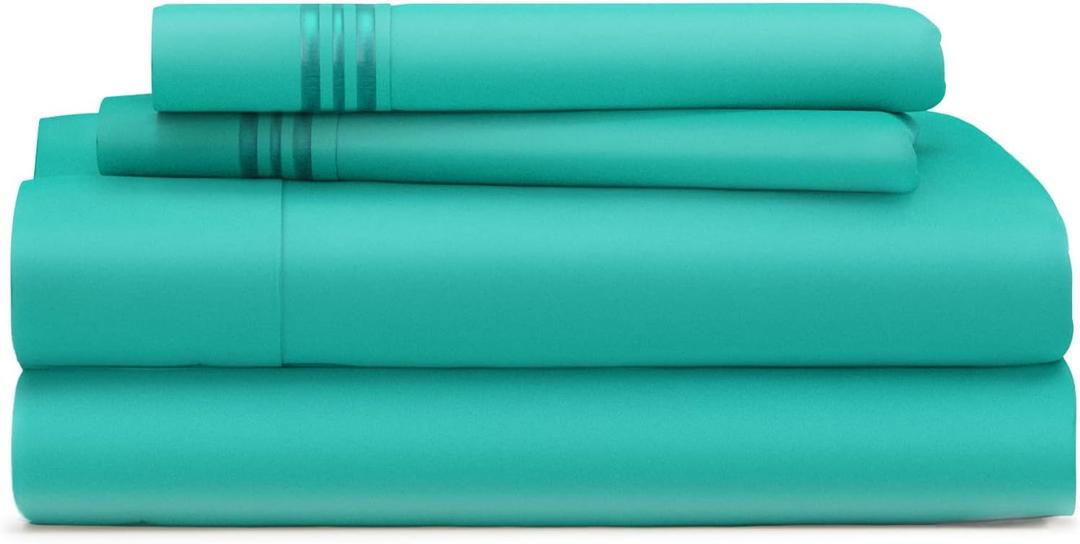 Cosy House Collection Everyday 1500 Series Bed Sheet Set - Ultra Soft & Cool Hotel Luxury Bedding - Deep Pocket - Wrinkle, Stain and Fade Resistant - 4 Piece Set (Queen, Bright Turquoise)