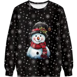 AmzPrint African Sweatshirt For Women Plus Size Casual Long Sleeve Round Neck Blouses Sweatshirts Tops (Large, Snowman)