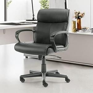 Sweetcrispy Ergonomic Office Chair Adjustable Height 360° Swivel Rolling Executive Computer Task Chairs with Padded Armrests, PU Leather