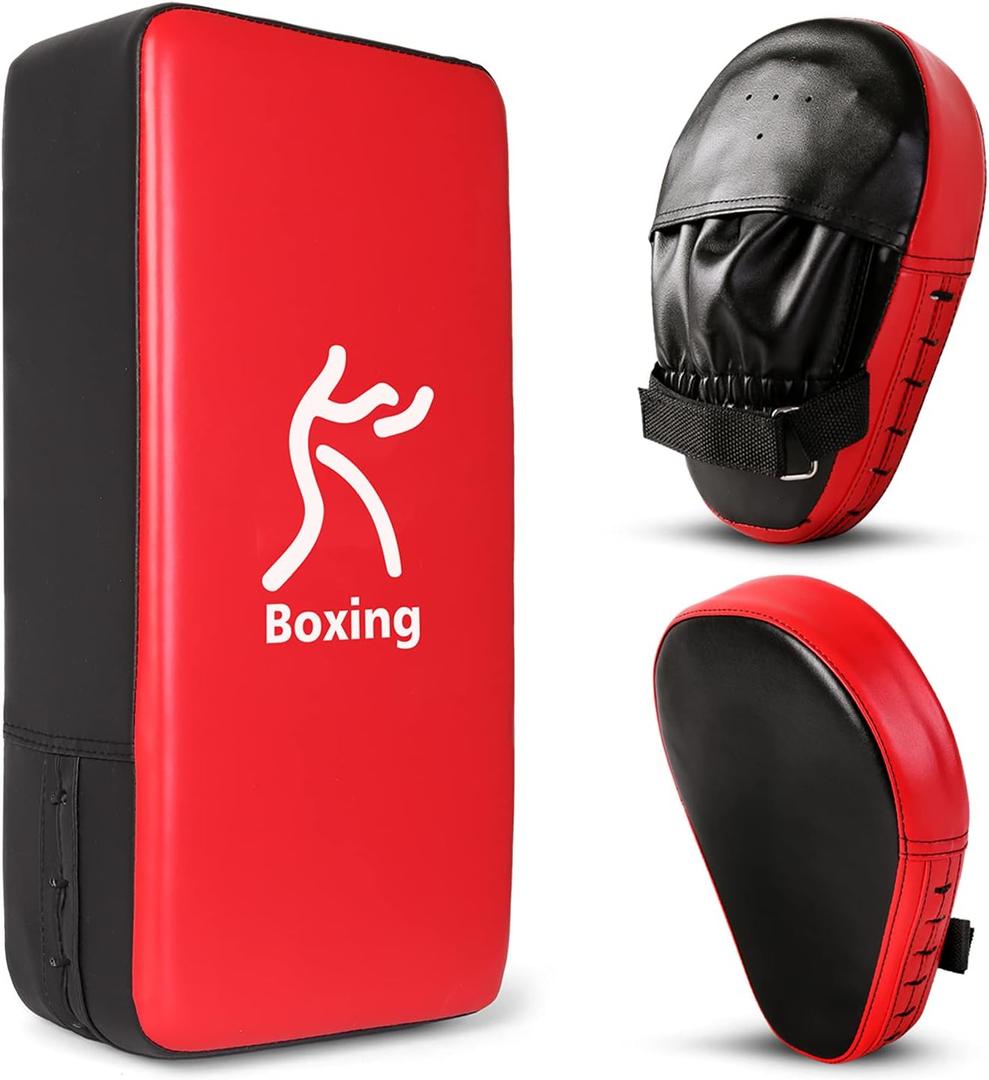 Odoland Punching Mitts Kick Pack Set, Boxing Mitts Focus Pads, Taewondo Kick Pad, Great for Boxing, Kickboxing, Karate, Muay Thai, MMA Training (Black/Red)