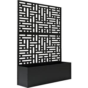 Oakland Living 6 ft. X 4 ft. Black Freestanding Metal Privacy Screen Room Divider with Flower Box