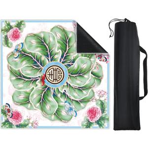 Chinoiserie Mahjong Mat for Table, American Mahjong Mat with Carry Bag, 31.5 x 31.5 Inch, Anti-Slip, Noise-reducing Gaming Table Cover for Poker Board Dominoes Card Games(Bok Choy)