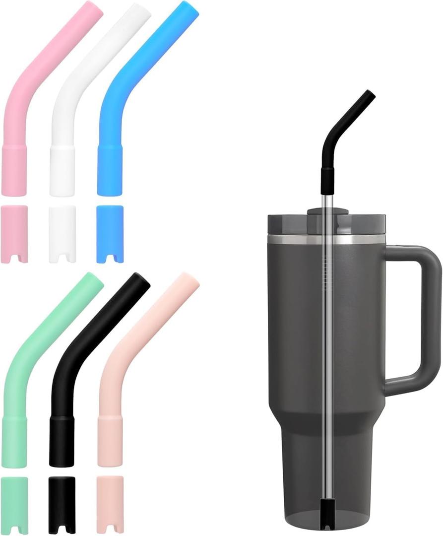 6Pcs Silicone Straw Tips, Reusable Rubber Straw Tips for Metal Straws and Other 0.31Inch (8MM Outdiameter) Straws, Fit for Stanley Cup Tumbler (Multicolor 1)