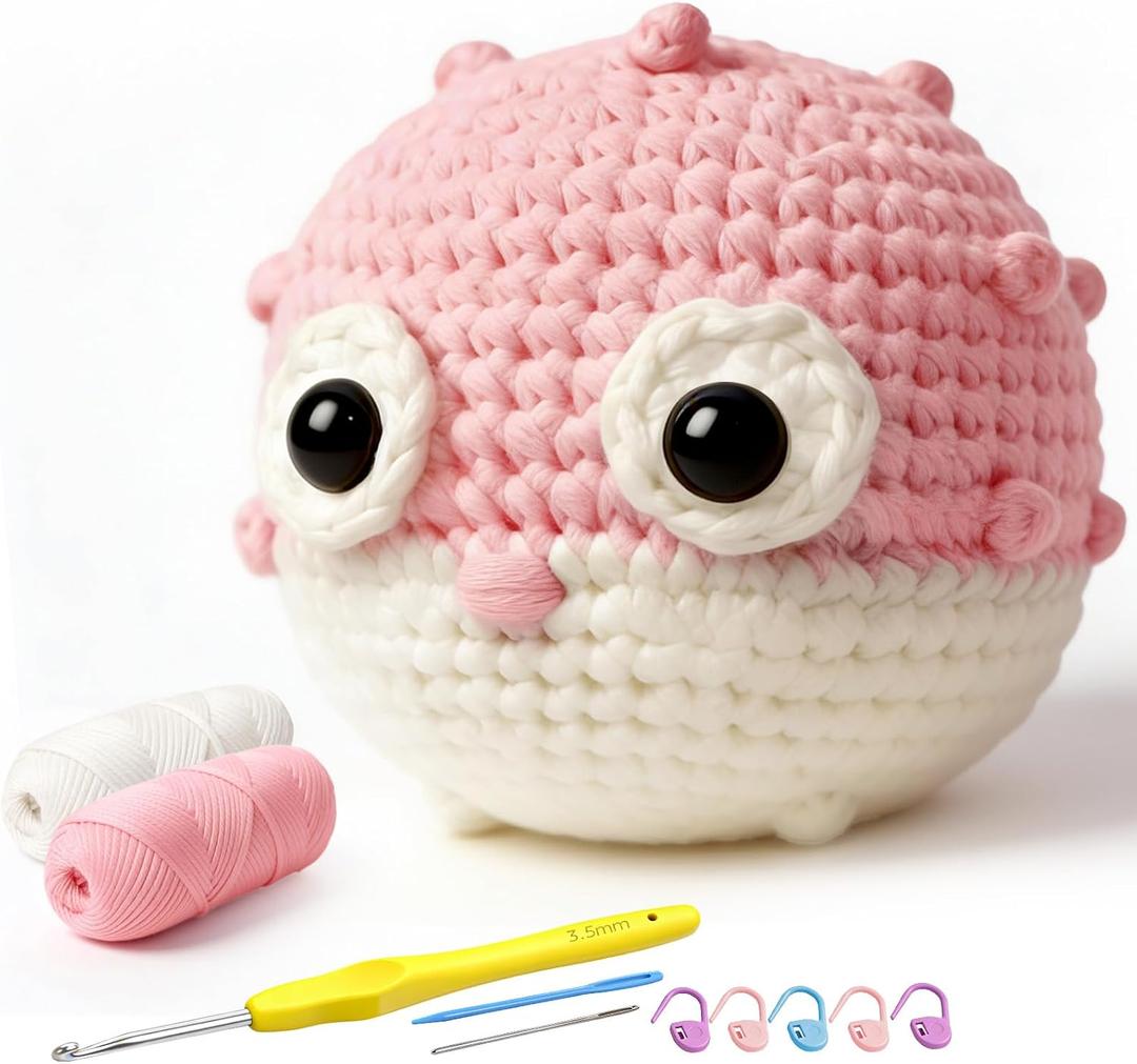 2 x Cokiddle Crochet Kit for Beginners, Cute Pufferfish Shape with Step-by-Step Video Tutorials, Soft Yarn, Hooks & Full Supplies, Exclusive Crochet Kit for Beginners, DIY Craft, Great Teen Gifts