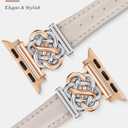 Minyee Celtic Knot Leather Band Compatible with Apple Watch Band 38/40/41/42mm Women, Elegant Interlock Buckle Thin Premium Leather Strap for iWatch Series 11 10 9 Ultra SE 8 7 6 5 4 3 2 1, Starlight