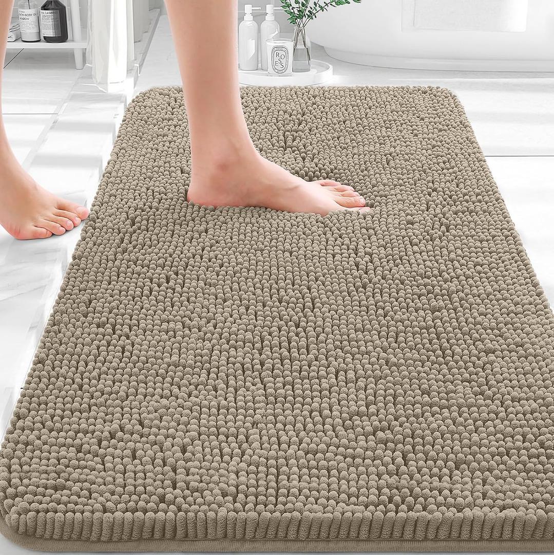 OLANLY Bathroom Rugs 30x20, Extra Soft Absorbent Chenille Bath Rugs, Rubber Backing Quick Dry, Machine Washable Bath Mats for Bathroom Floor, Tub and Shower, Home Decor Accessories, Warm Taupe