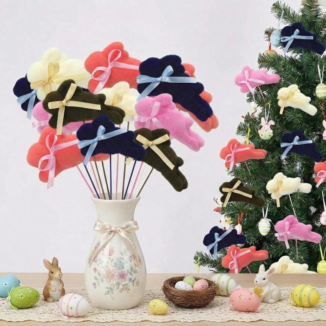 10 Pcs 6.5 ft Easter Bunny Picks Decorations Foam Running Rabbits Artificial Colorful Spring Decorative Sticks for Vase Tree Home Window Lawn Fireplace Holiday Party Easter Decor Gift