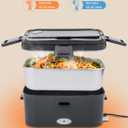SOHIDA 1.8L+0.5L Heated Lunch Box for Men, 80W Electric Lunch Box with Long-handled Utensils for Adults, 12V/24V/110V Lonchera Elctrica Porttil, Portable Food Warmer for Car/Truck/Office (Black)