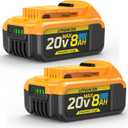 8Ah Replacement Compatible for Dewalt 20V Max Battery with High Capacity Batteries Cordless Power Tools 20 Volt Bateras DCB201 DCB203 DCB204 DCB205 DCB205c DCB205-2 DCB206 2 Pack Batteries Pilas