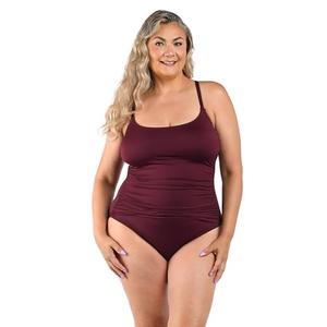 La Blanca Women's Island Goddess Rouched Body Lingerie Mio One Piece Swimsuit, Dark Cherry, 12. Size S, M.